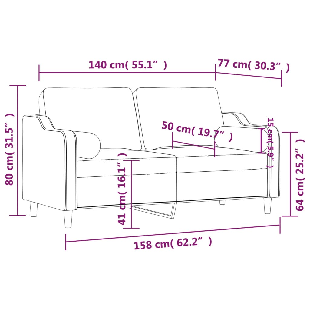 Tweezitsbank met sierkussens 140 cm stof donkergrijs