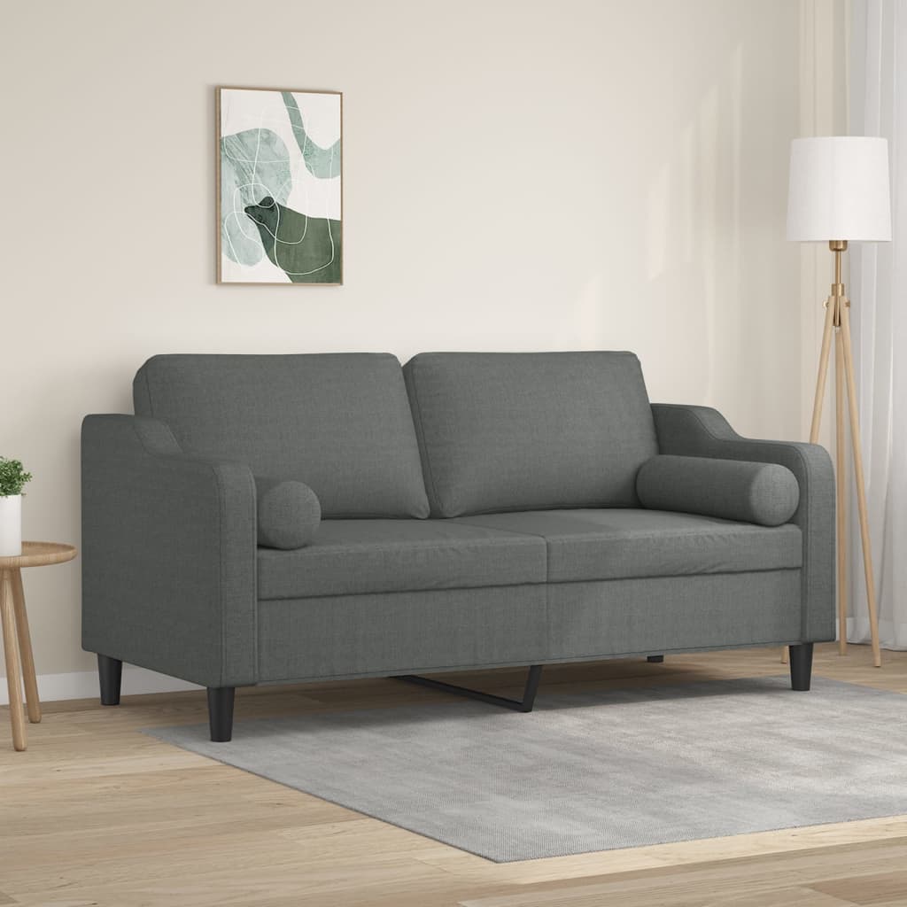 Tweezitsbank met sierkussens 140 cm stof donkergrijs