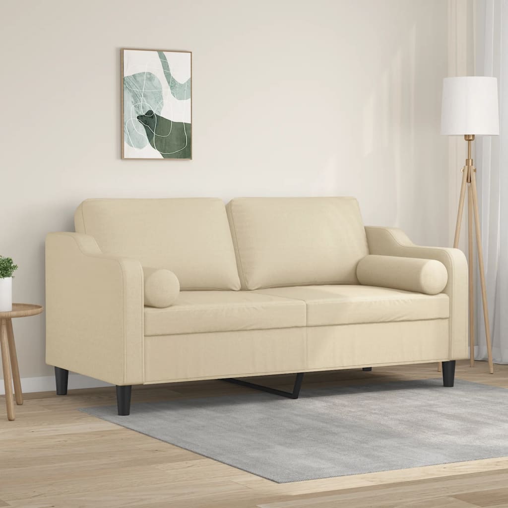 Tweezitsbank met sierkussens 140 cm stof crèmekleurig