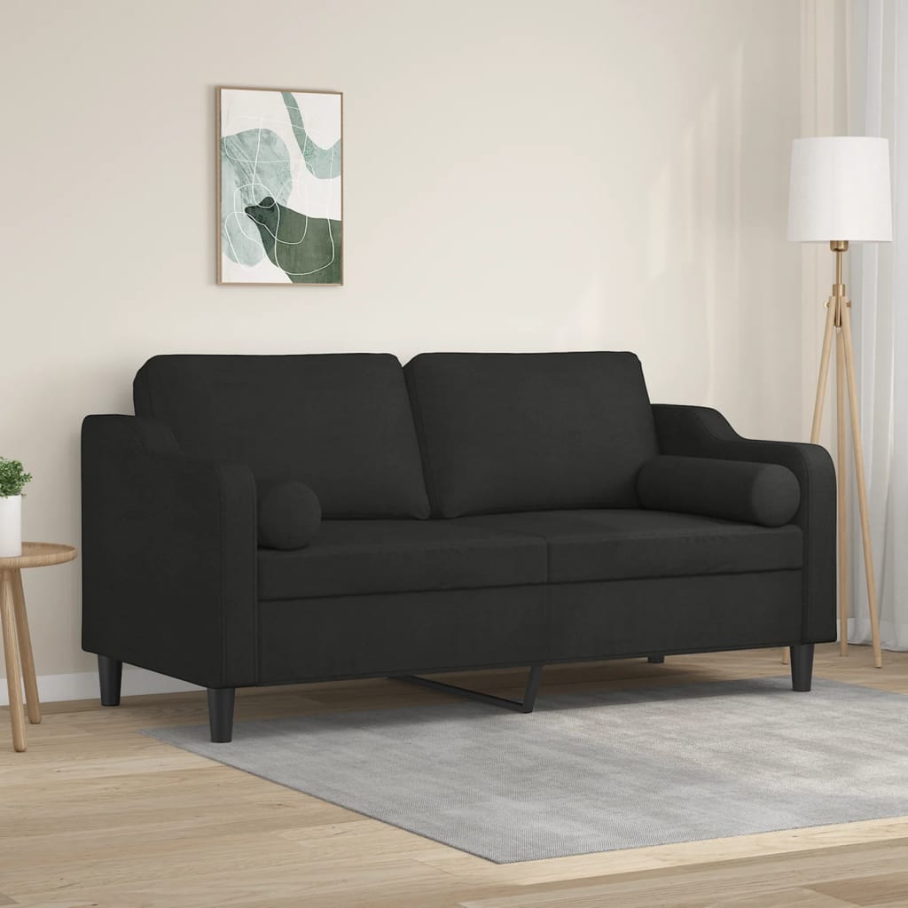 Tweezitsbank met sierkussens 140 cm stof zwart