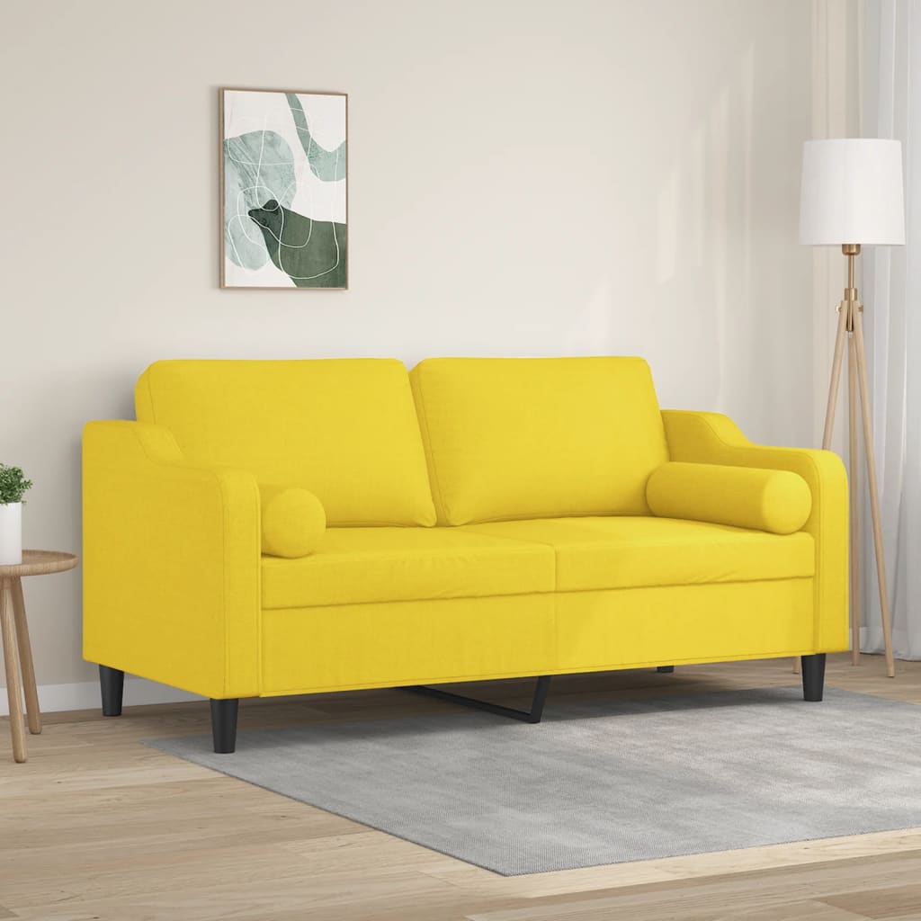 Tweezitsbank met sierkussens 140 cm stof lichtgeel