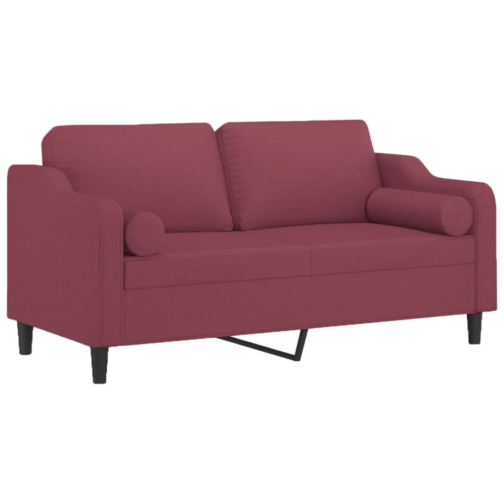 Tweezitsbank met sierkussens 140 cm stof wijnrood