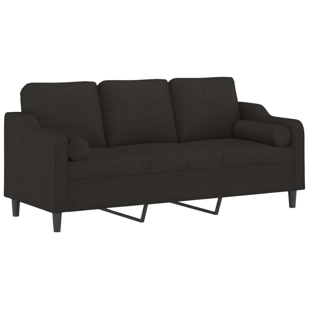 Driezitsbank met sierkussens 180 cm stof zwart