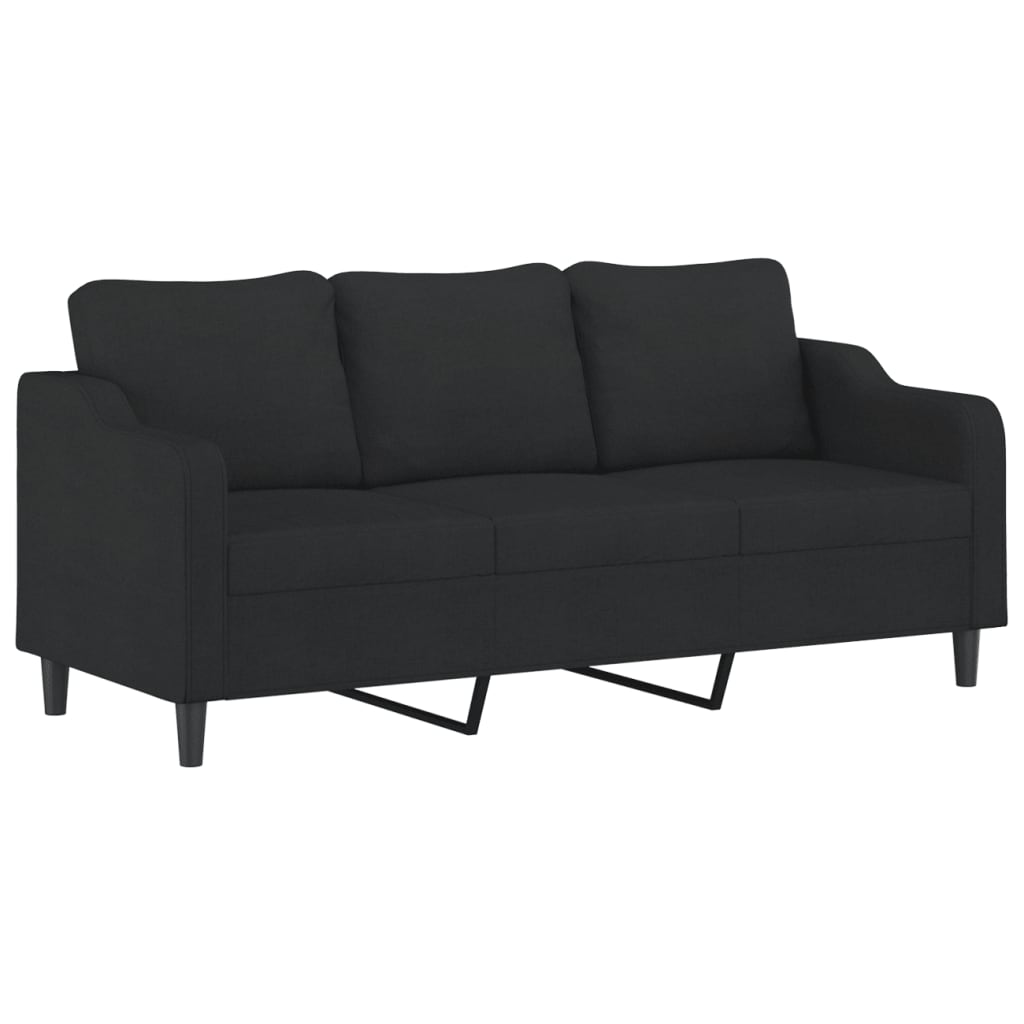 Driezitsbank met sierkussens 180 cm stof zwart