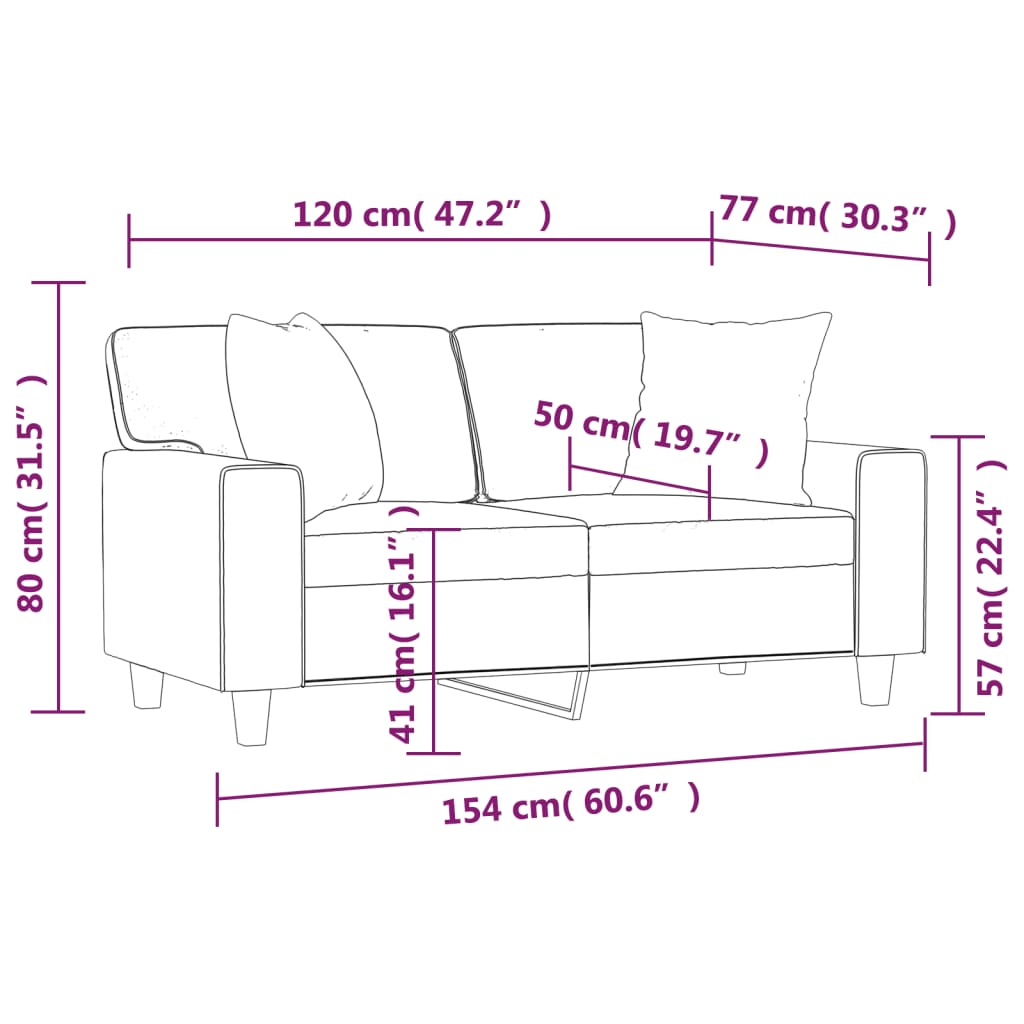 Tweezitsbank met sierkussens 120 cm kunstleer crèmekleurig