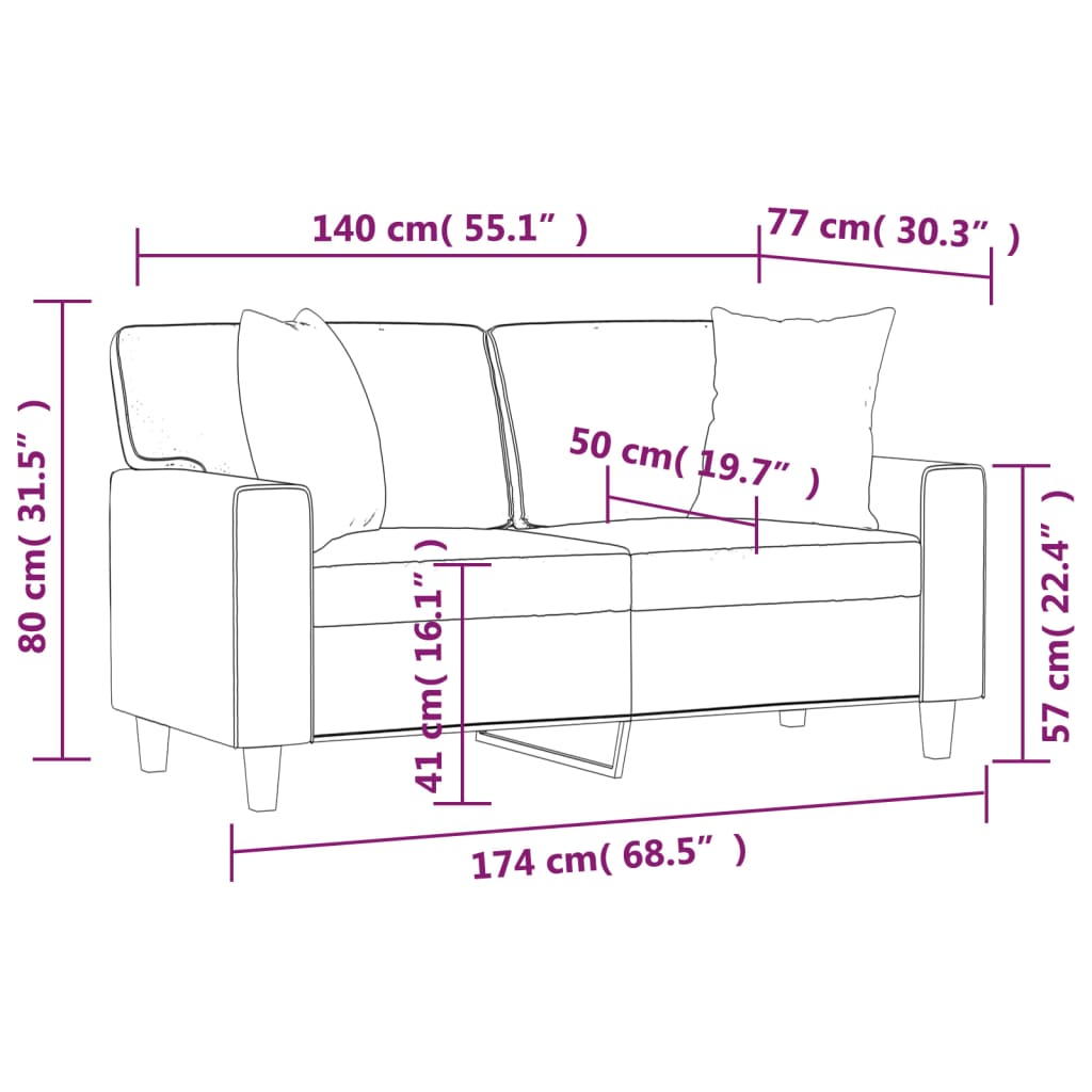 Tweezitsbank met sierkussens 140 cm kunstleer crèmekleurig