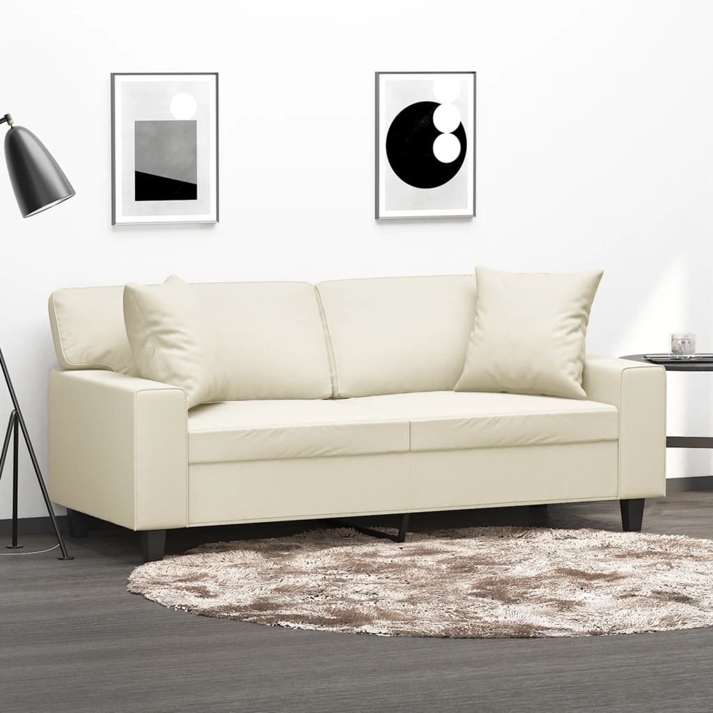 Tweezitsbank met sierkussens 140 cm kunstleer crèmekleurig