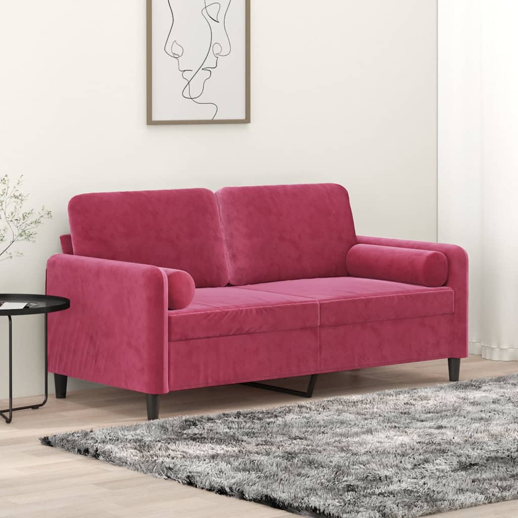 Tweezitsbank met sierkussens 140 cm fluweel wijnrood