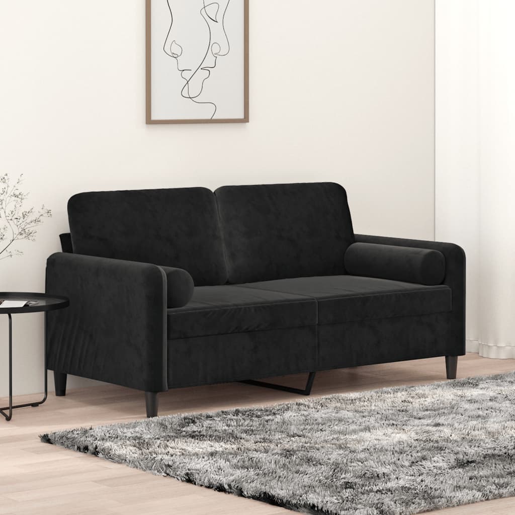 Tweezitsbank met sierkussens 140 cm fluweel zwart