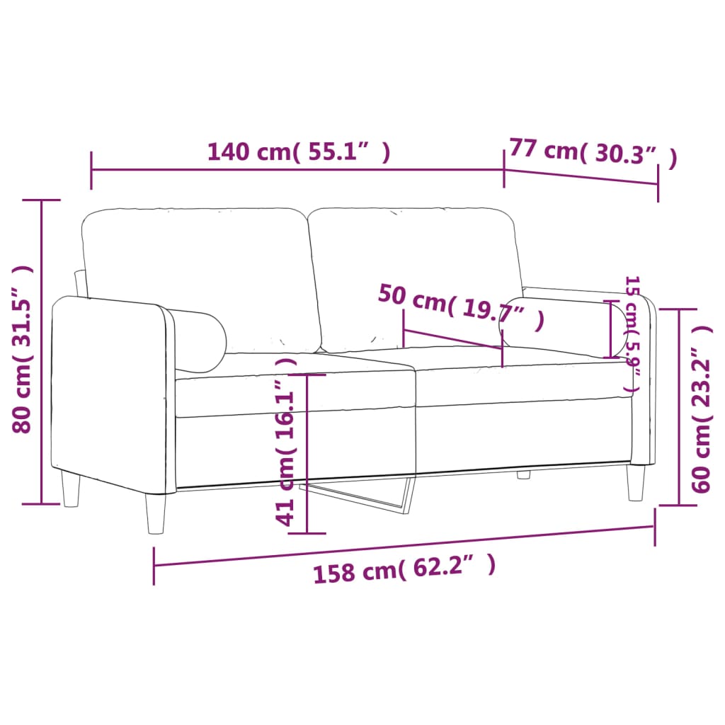 Tweezitsbank met sierkussens 140 cm fluweel geel