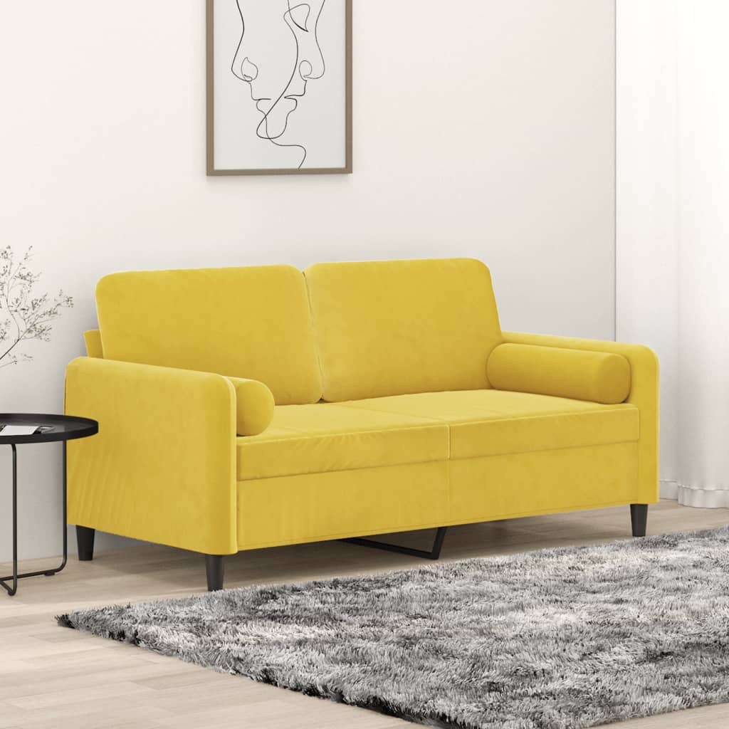Tweezitsbank met sierkussens 140 cm fluweel geel