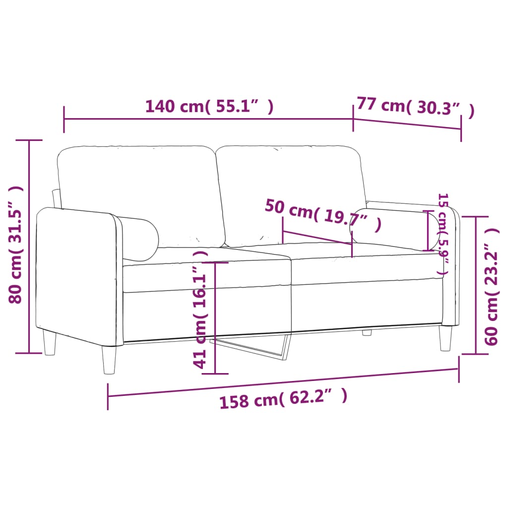 Tweezitsbank met sierkussens 140 cm fluweel crèmekleurig
