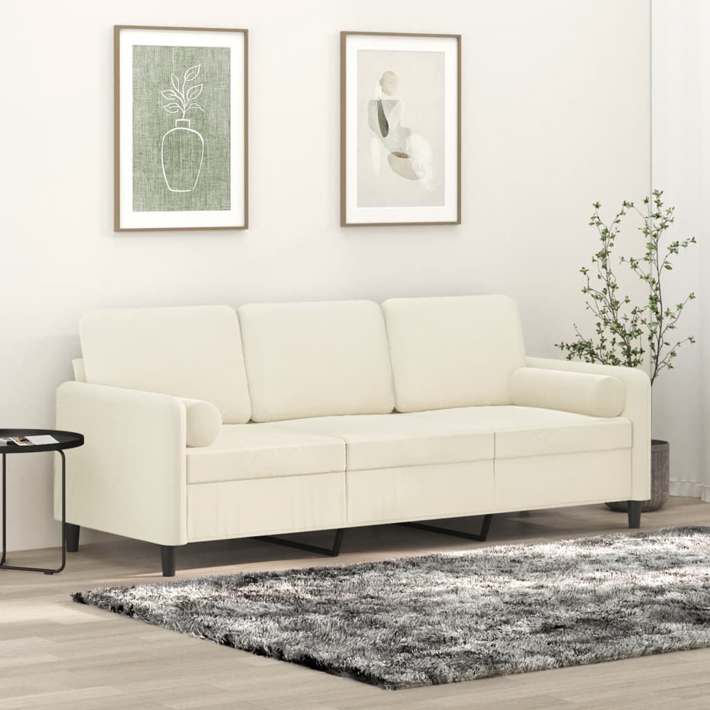 Driezitsbank met sierkussens 180 cm fluweel crèmekleurig