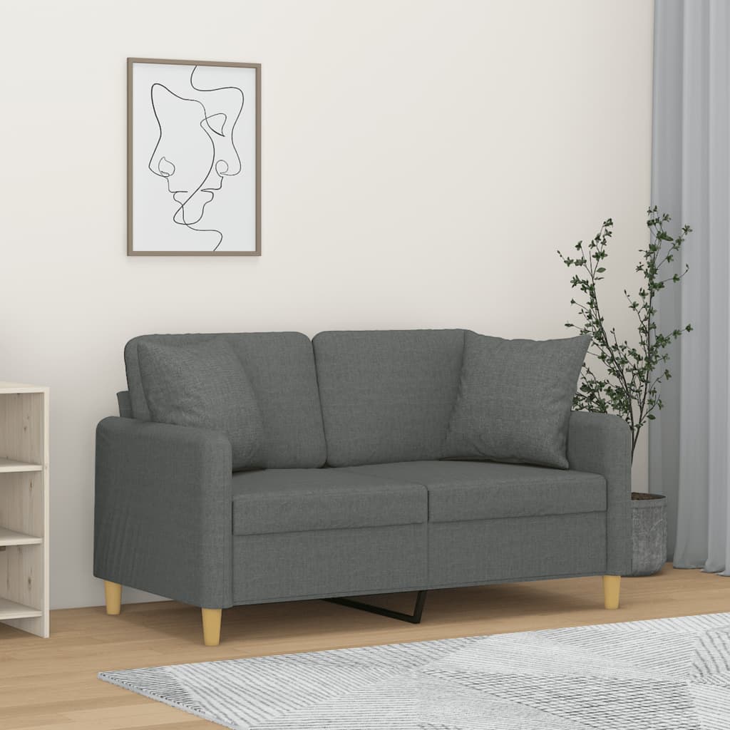 Tweezitsbank met sierkussens 120 cm stof donkergrijs