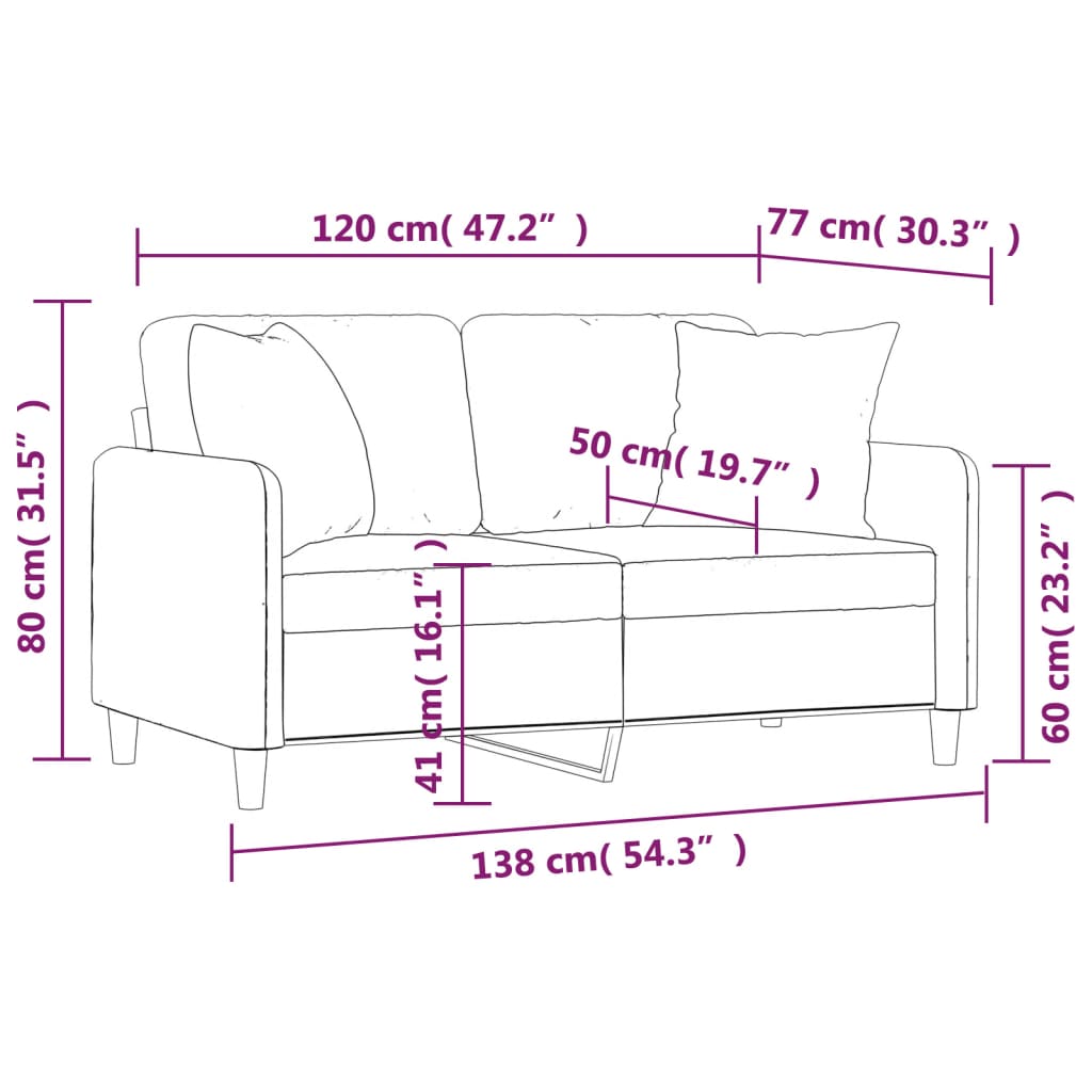 Tweezitsbank met sierkussens 120 cm stof crèmekleurig