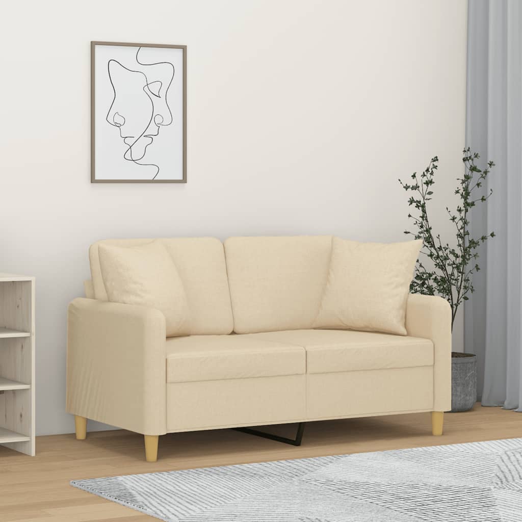 Tweezitsbank met sierkussens 120 cm stof crèmekleurig