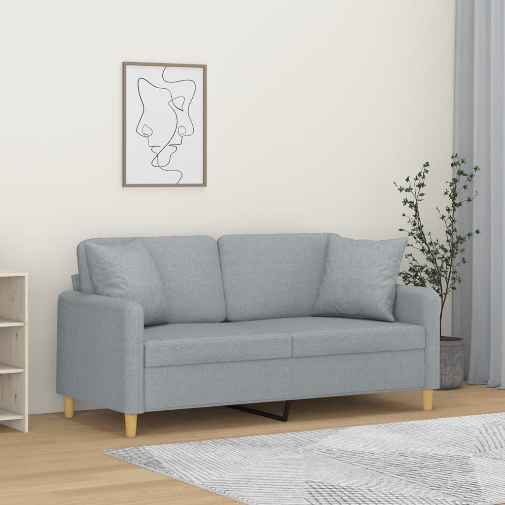 Tweezitsbank met sierkussens 140 cm stof lichtgrijs