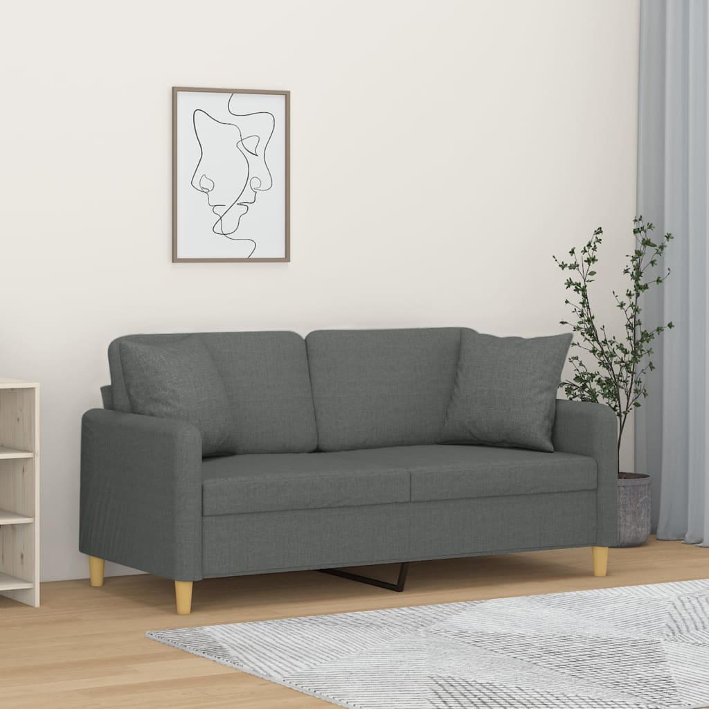 Tweezitsbank met sierkussens 140 cm stof donkergrijs