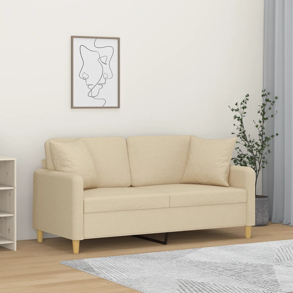 Tweezitsbank met sierkussens 140 cm stof crèmekleurig