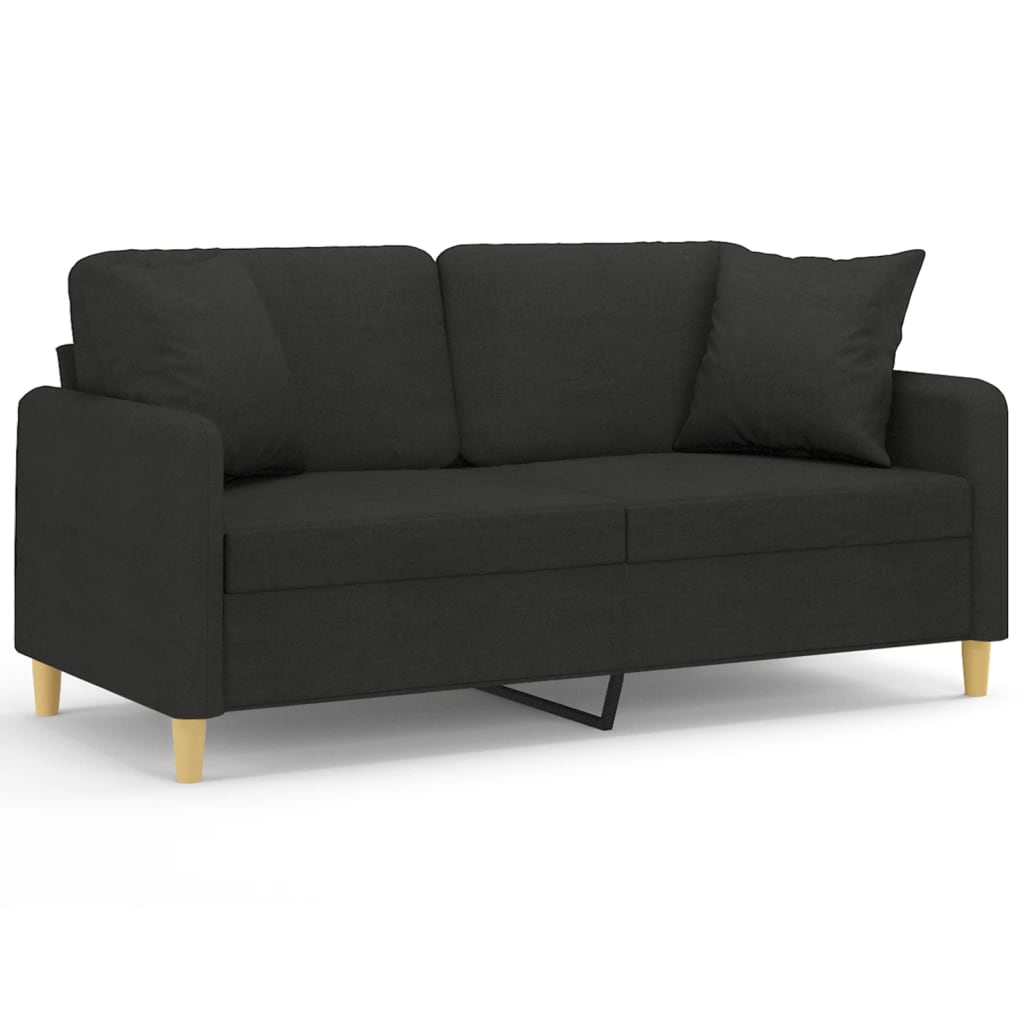 Tweezitsbank met sierkussens 140 cm stof zwart