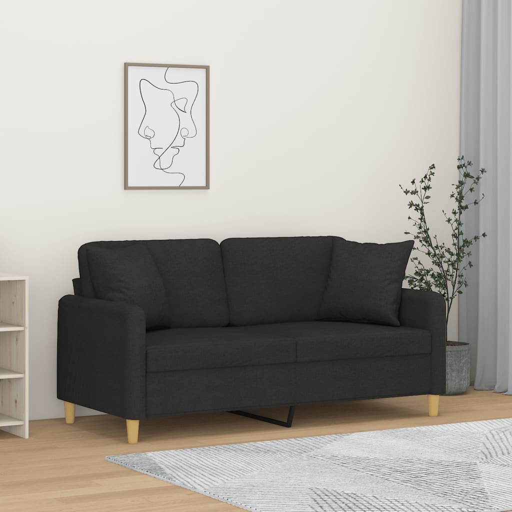Tweezitsbank met sierkussens 140 cm stof zwart