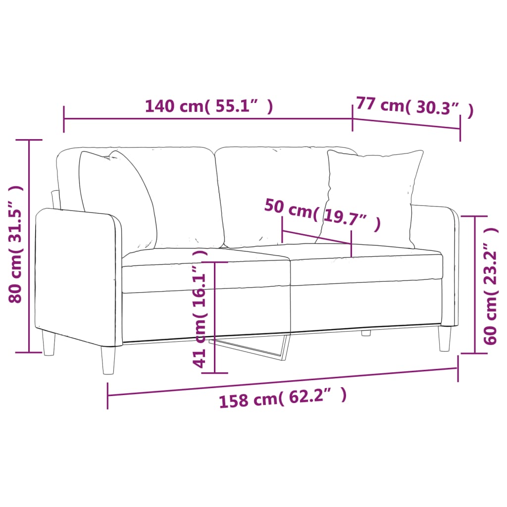 Tweezitsbank met sierkussens 140 cm stof wijnrood