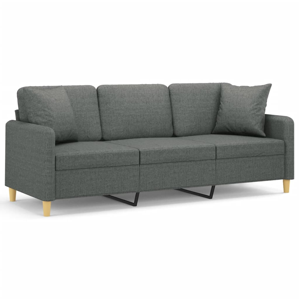 Driezitsbank met sierkussens 180 cm stof donkergrijs