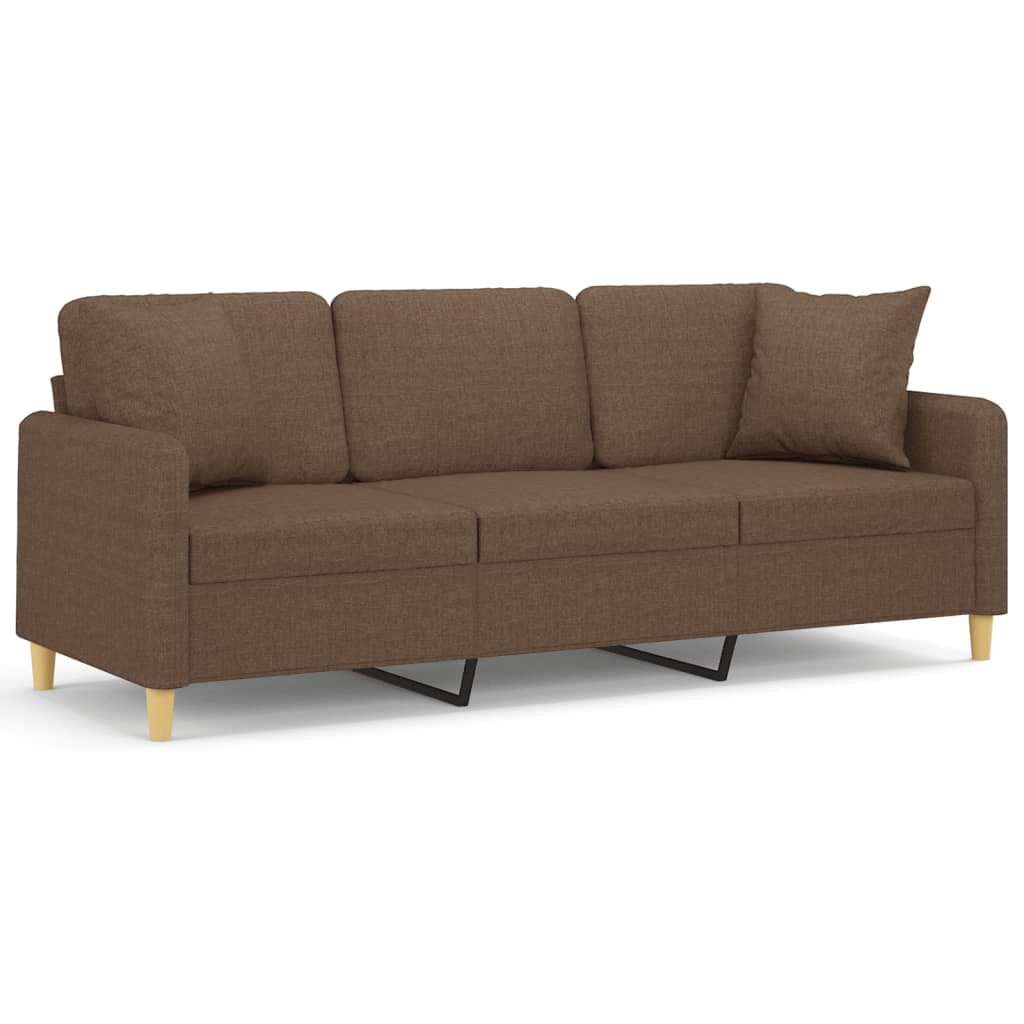 Driezitsbank met sierkussens 180 cm stof bruin
