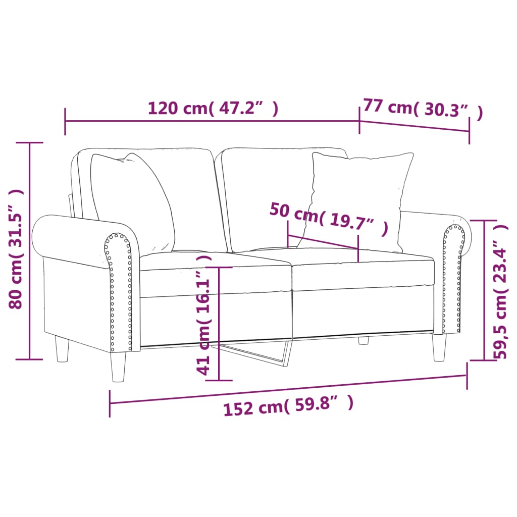 Tweezitsbank met sierkussens 120 cm kunstleer crèmekleurig