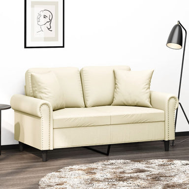 Tweezitsbank met sierkussens 120 cm kunstleer crèmekleurig