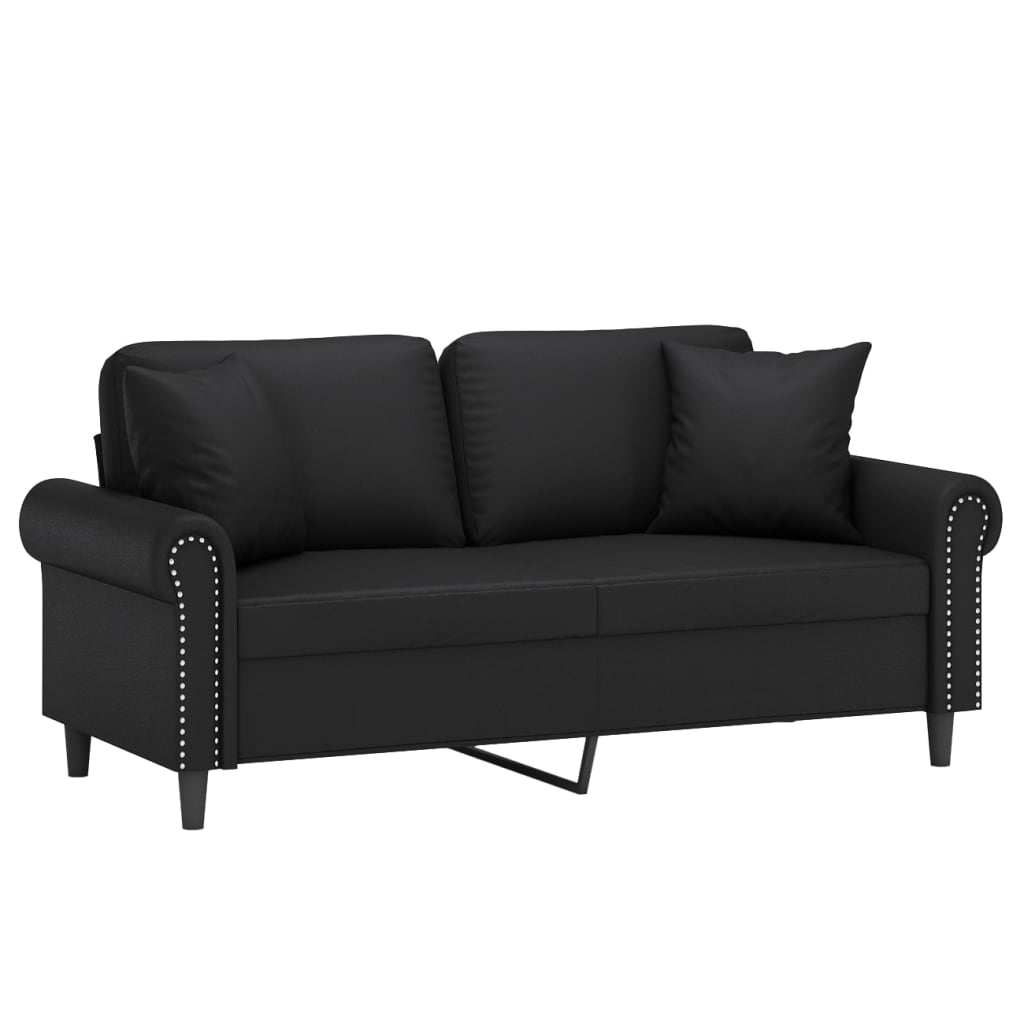 Tweezitsbank met sierkussens 140 cm kunstleer zwart