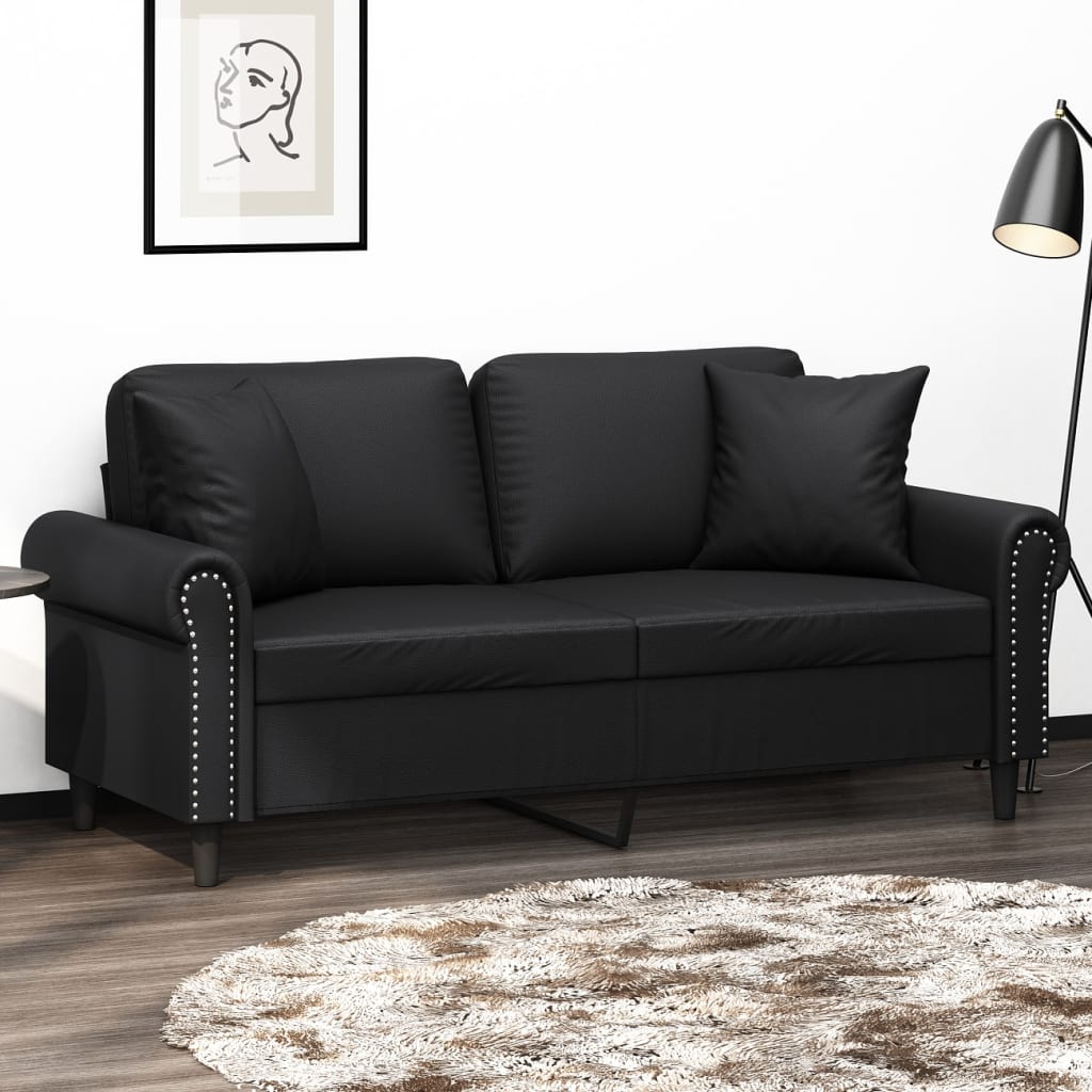 Tweezitsbank met sierkussens 140 cm kunstleer zwart