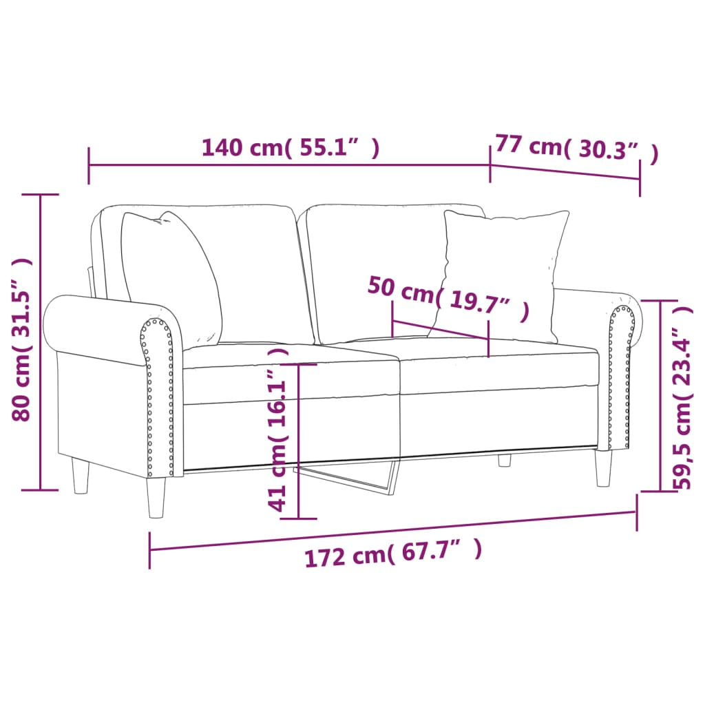 Tweezitsbank met sierkussens 140 cm fluweel roze