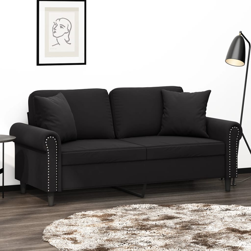 Tweezitsbank met sierkussens 140 cm fluweel zwart