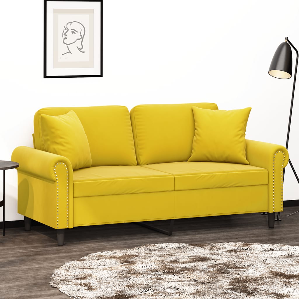 Tweezitsbank met sierkussens 140 cm fluweel geel