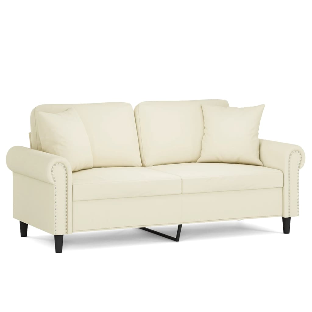 Tweezitsbank met sierkussens 140 cm fluweel crèmekleurig