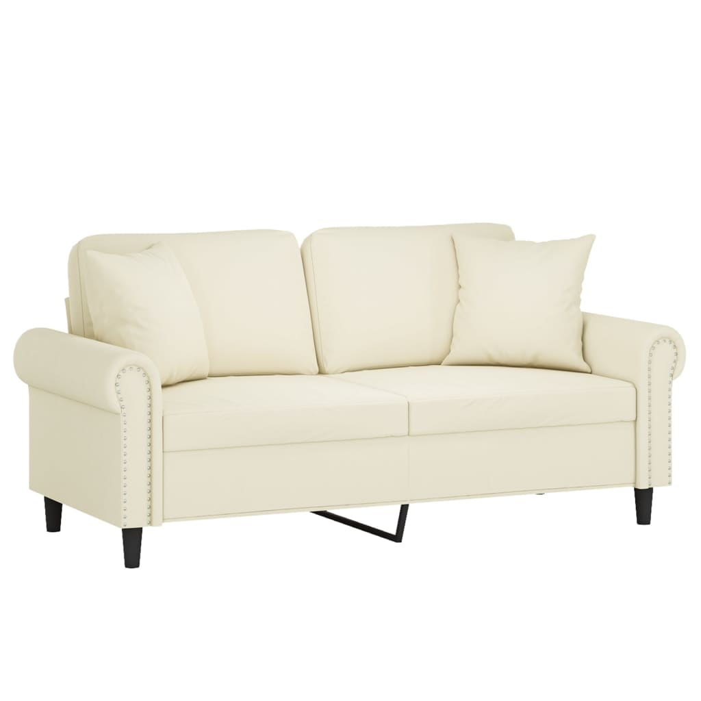 Tweezitsbank met sierkussens 140 cm fluweel crèmekleurig