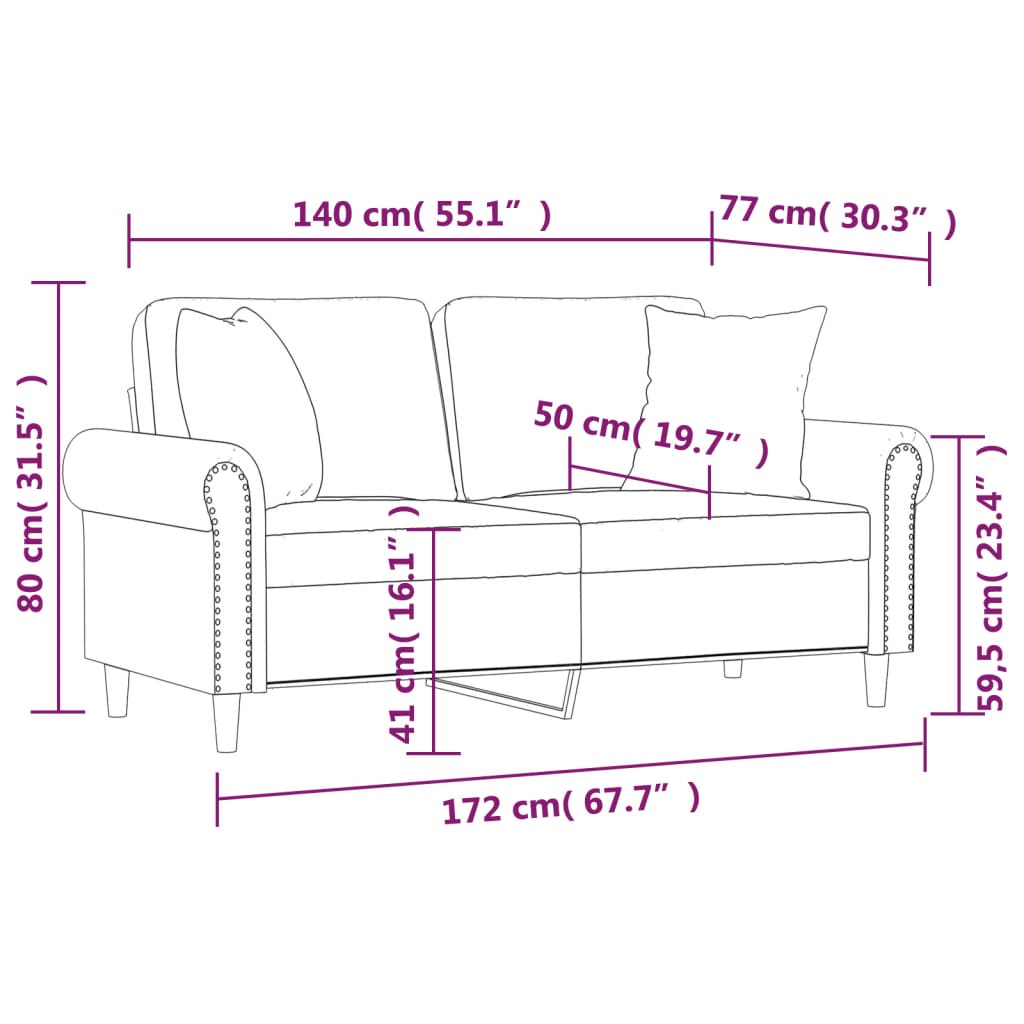 Tweezitsbank met sierkussens 140 cm fluweel crèmekleurig
