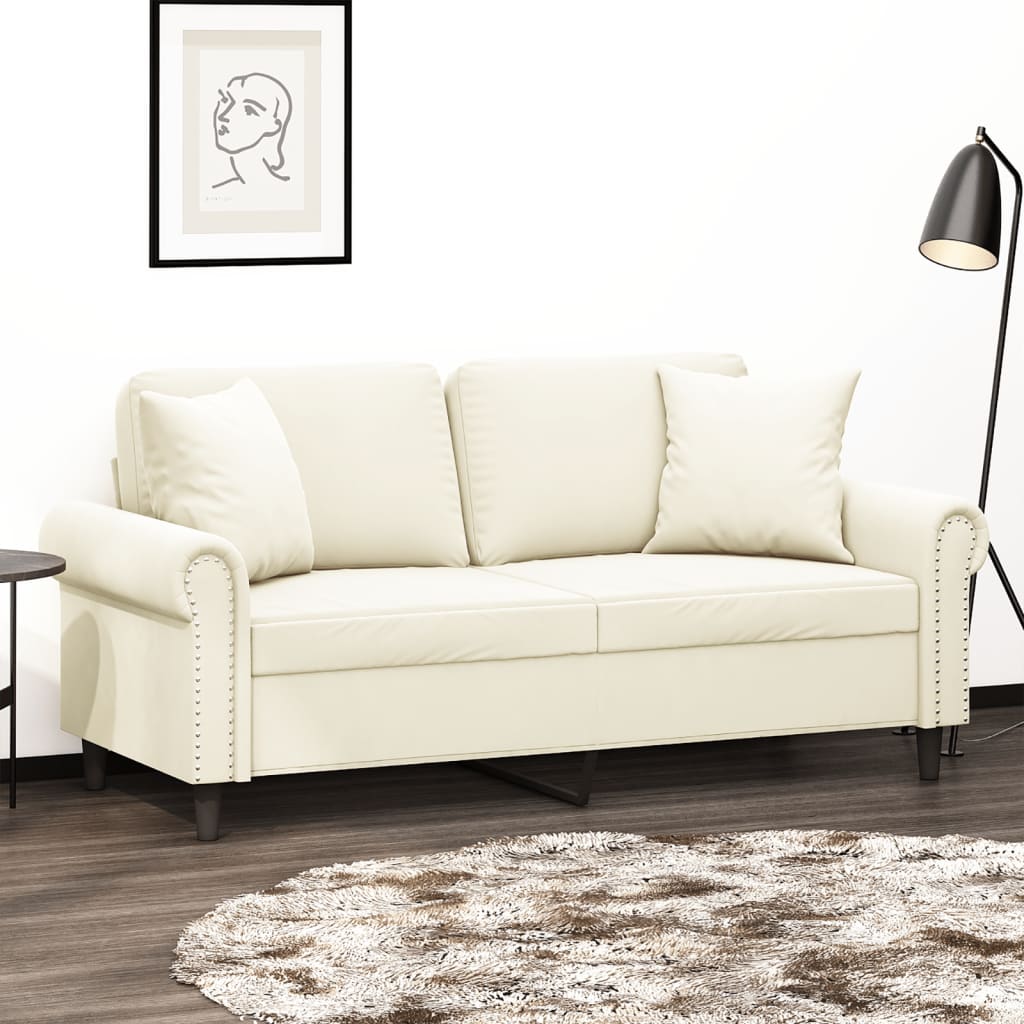 Tweezitsbank met sierkussens 140 cm fluweel crèmekleurig