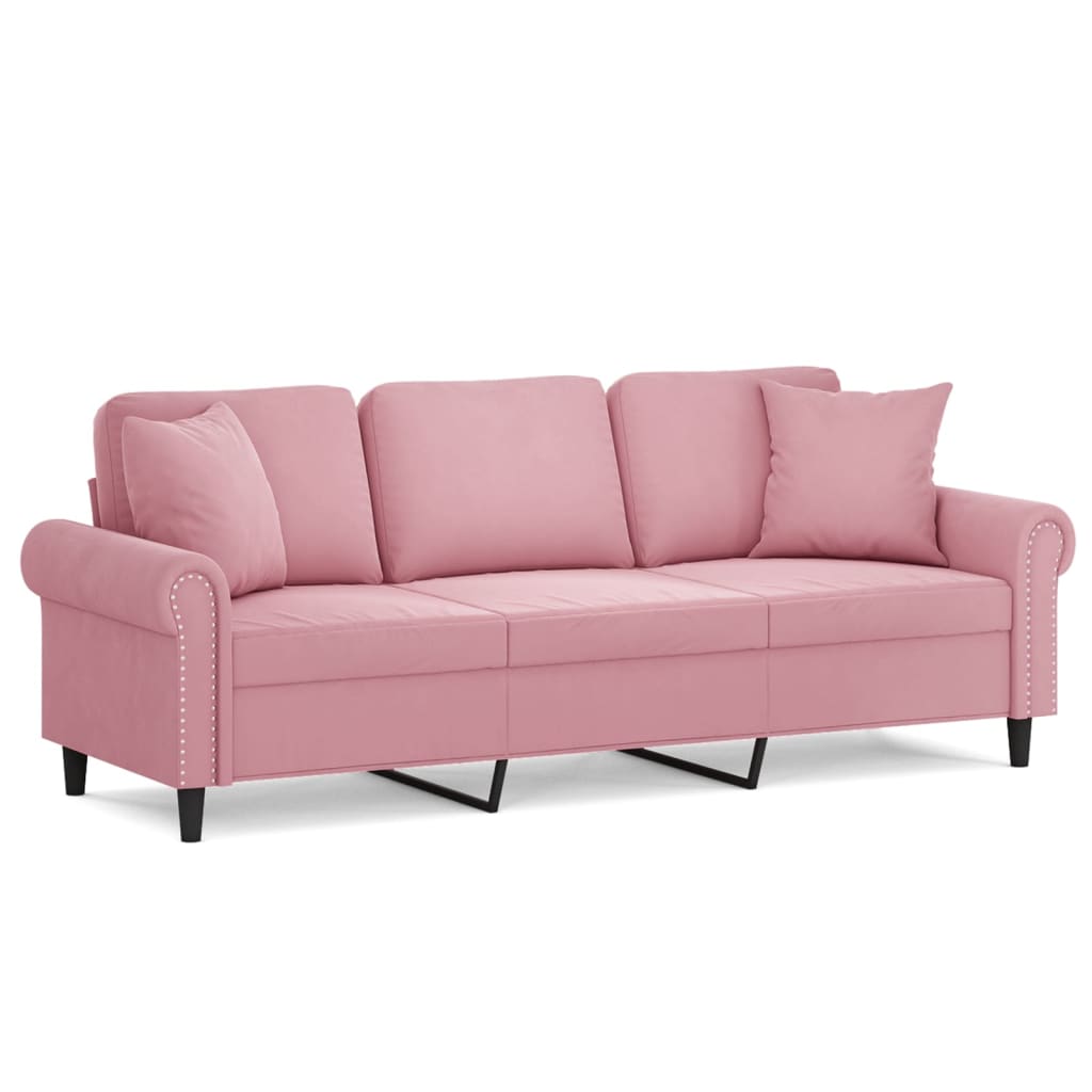 Driezitsbank met sierkussens 180 cm fluweel roze