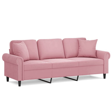 Driezitsbank met sierkussens 180 cm fluweel roze
