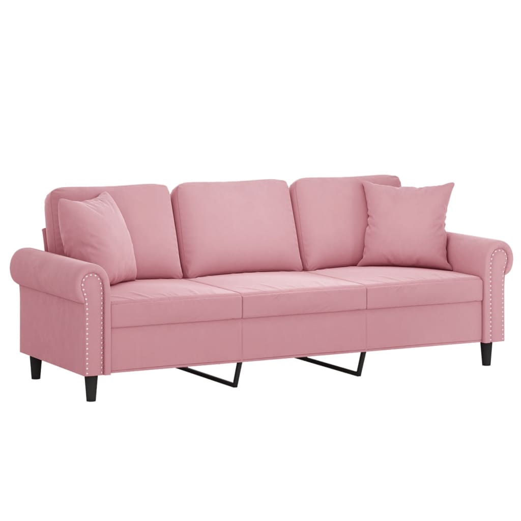 Driezitsbank met sierkussens 180 cm fluweel roze