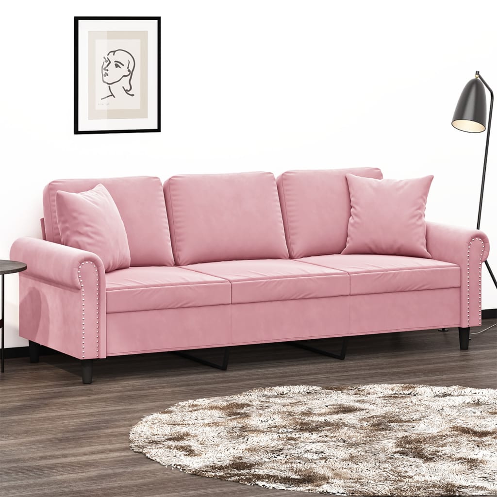 Driezitsbank met sierkussens 180 cm fluweel roze
