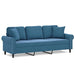 Driezitsbank met sierkussens 180 cm fluweel blauw
