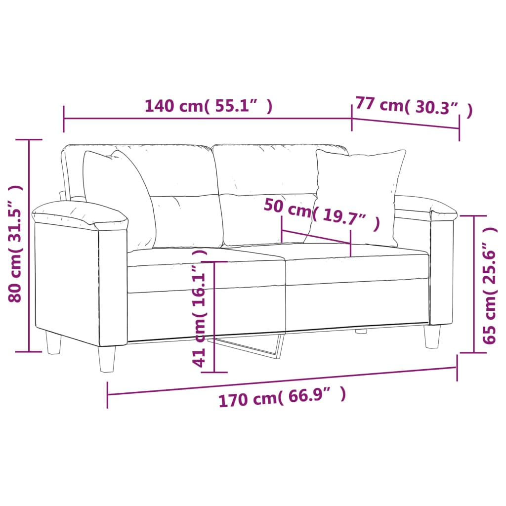 Tweezitsbank met kussens 140 cm microvezelstof donkergrijs