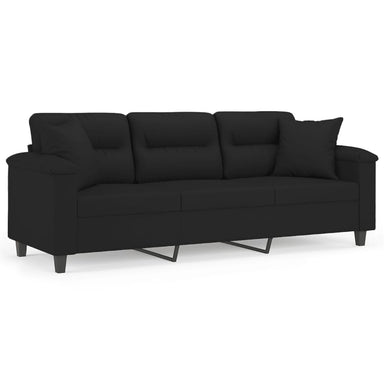 Driezitsbank met kussens 180 cm microvezelstof zwart