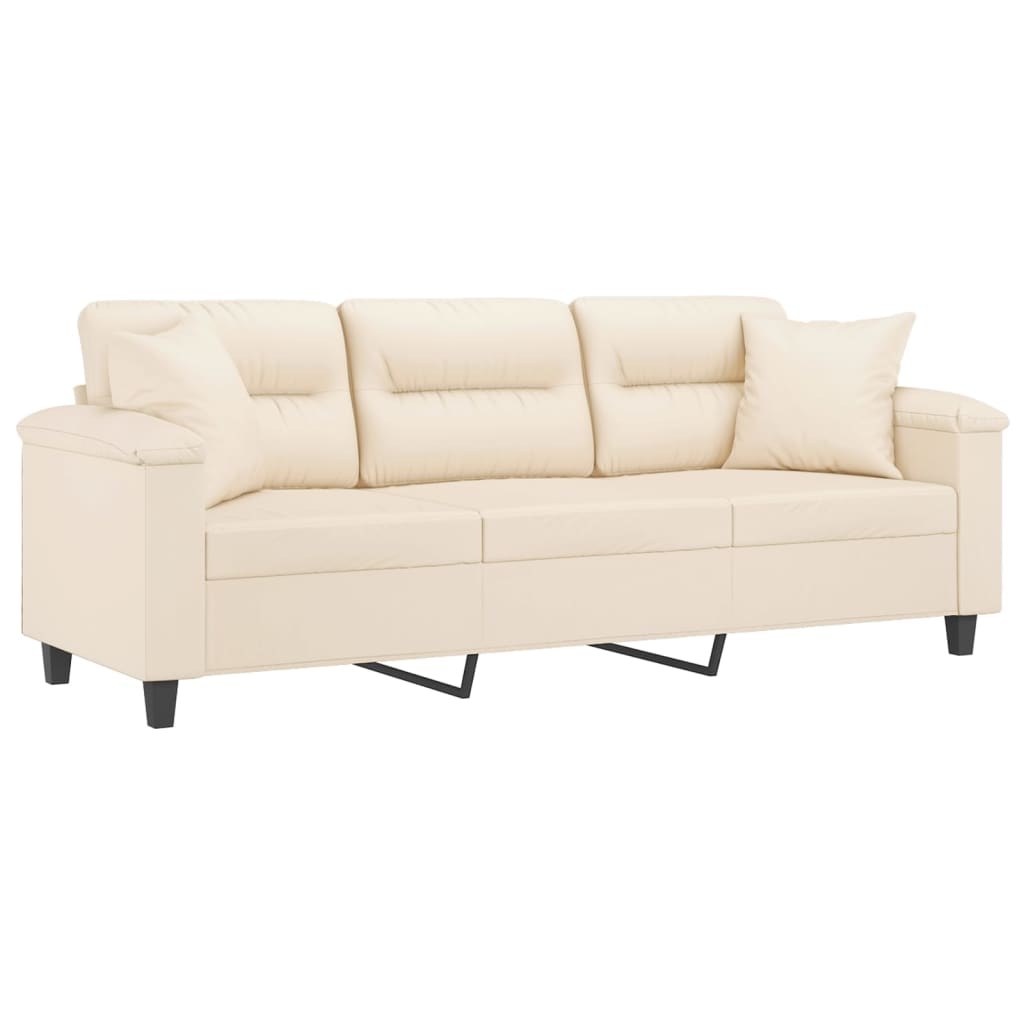 Driezitsbank met kussens 180 cm microvezelstof beige