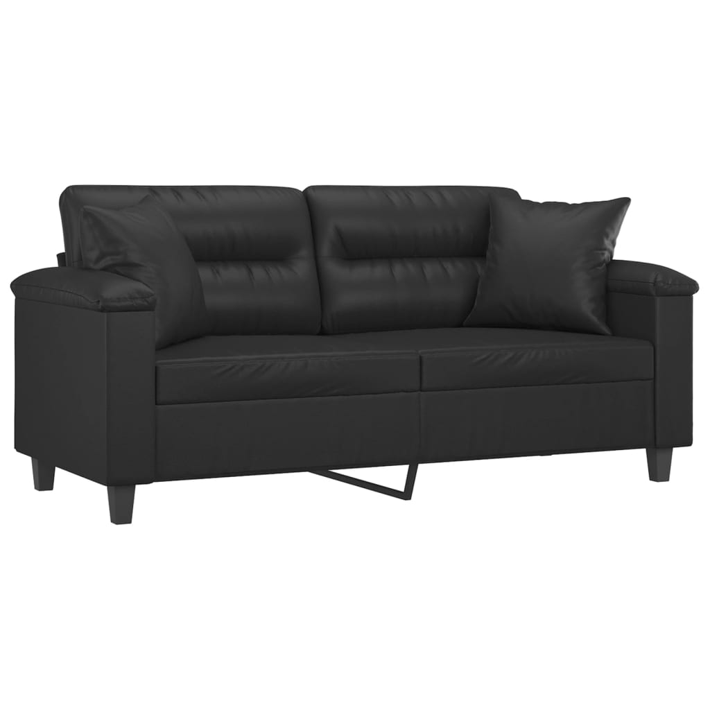 Tweezitsbank met sierkussens 140 cm kunstleer zwart