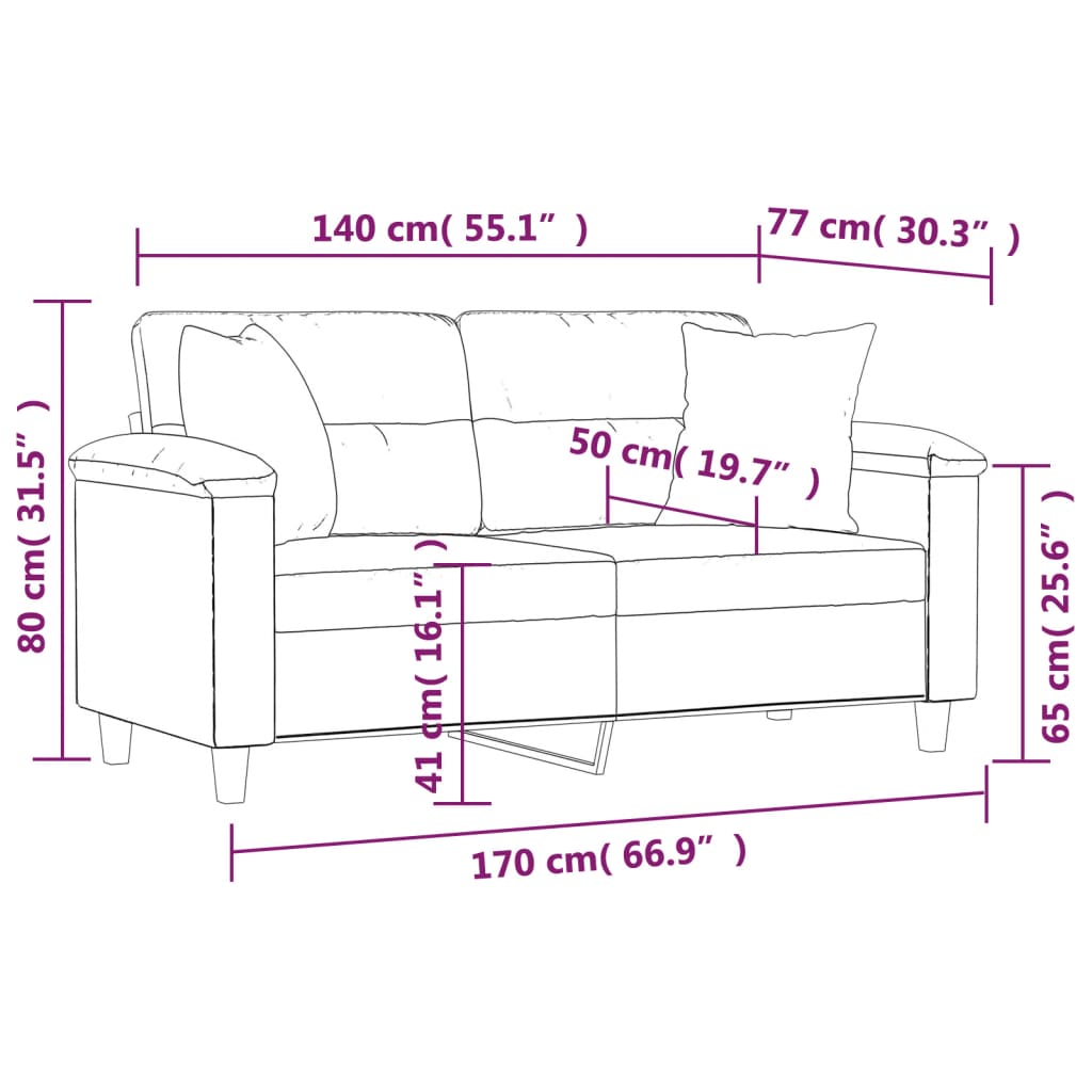Tweezitsbank met sierkussens 140 cm kunstleer crèmekleurig