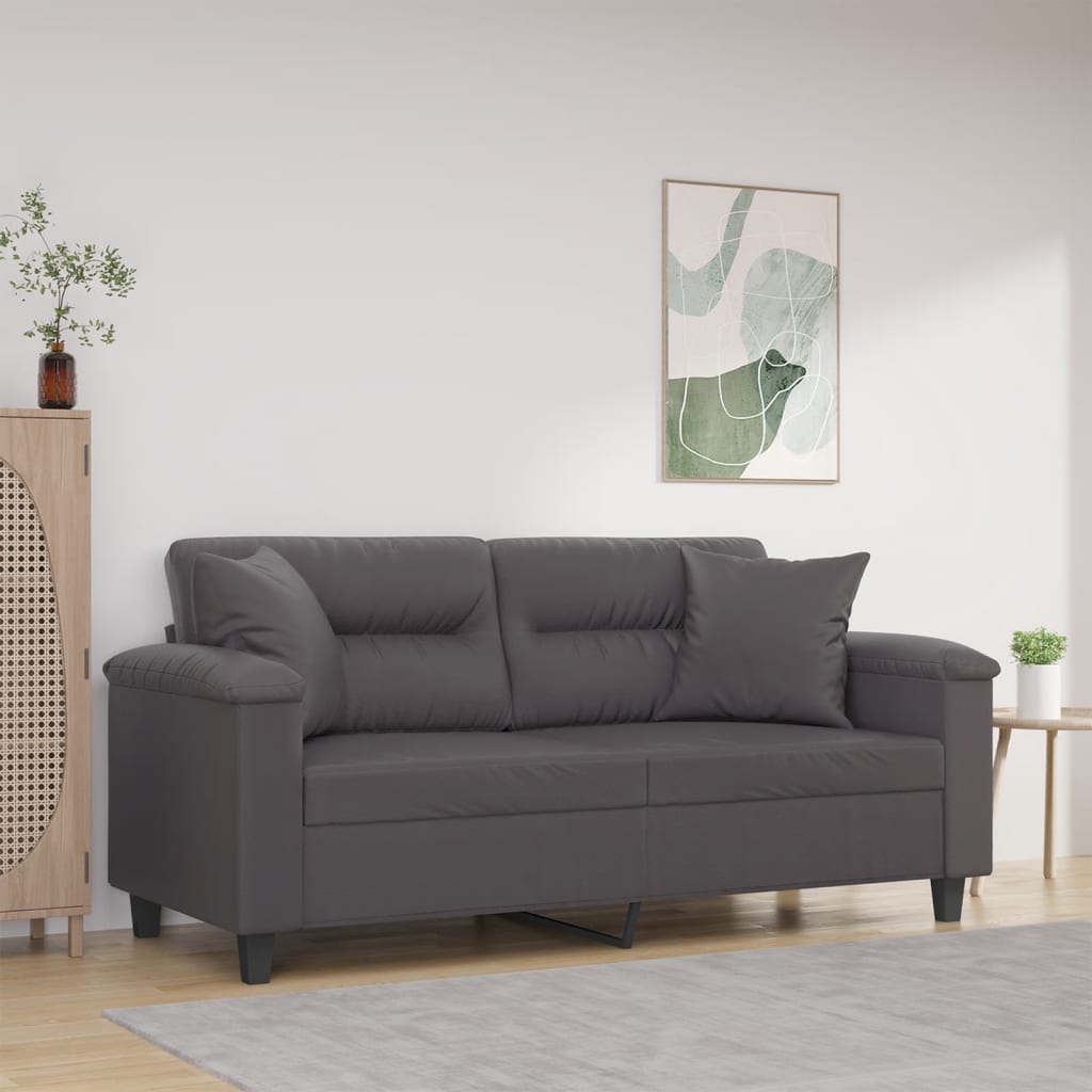 Tweezitsbank met sierkussens 140 cm kunstleer grijs